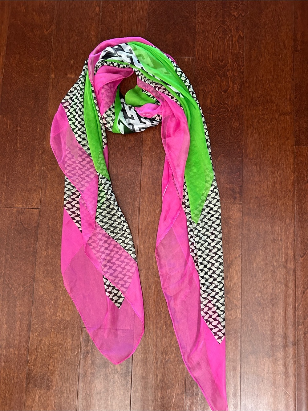 Vibrant Pink and Lime Green Square Scarf, Super Lightweight